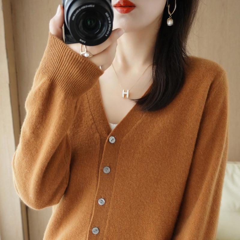 Knit Cardigan For Women With Vneck Long Sleeves Soft Polyester Blend For Casual Wear