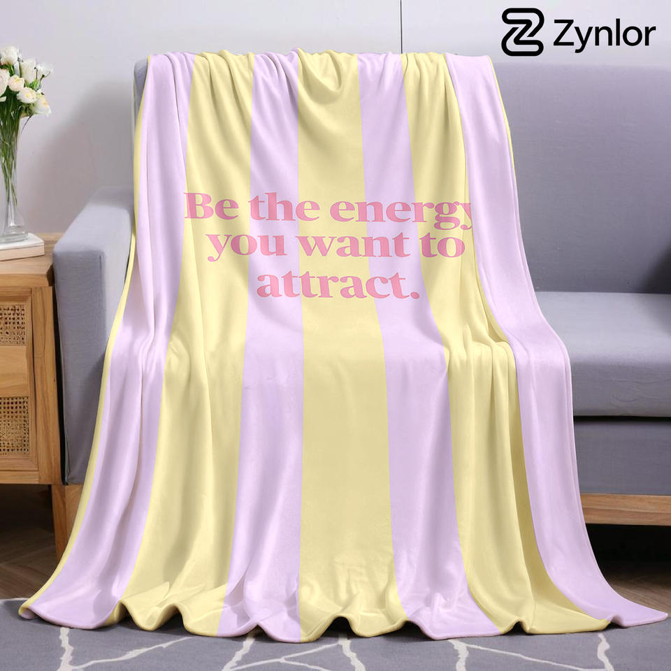Pastel Positive Text Stripe Cartoon Anime Print Flannel Blanket Soft Warm Throw for Kids Bedroom Sofa Bed Christmas Office Car