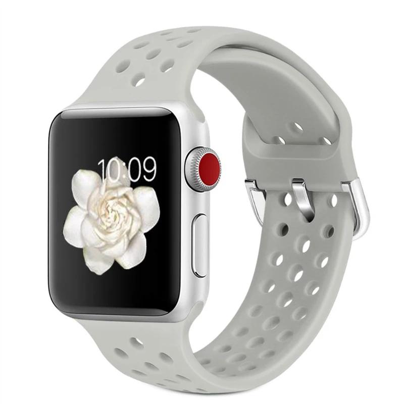 Силиконовый ремешок для Apple Watch Band 45мм 44мм 41мм 42мм 46мм Ultra 2 49мм Спортивный дышащий ремень iWatch 10 9 8 7 6 5 4 SE Correa