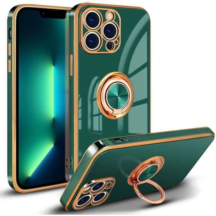 Coque de protection - E.F.CONNECTION - pour iPhone 13 Pro - Vert Nuit - TPU Souple - Bordure Or