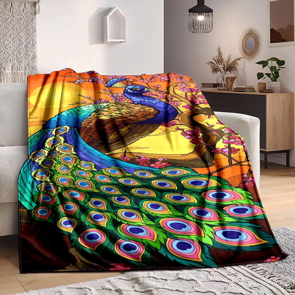 1Pc Peacock Garden Flannel Blanket, Soft And Comfortable, Casual Warm, Camping Travel, Christmas, Halloween Xmas Gift. G1269