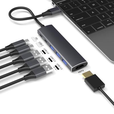 6-в-1 Type-C Hub USB3.0 для Apple M1 Huawei Laptop PD Docking Station USB HUB