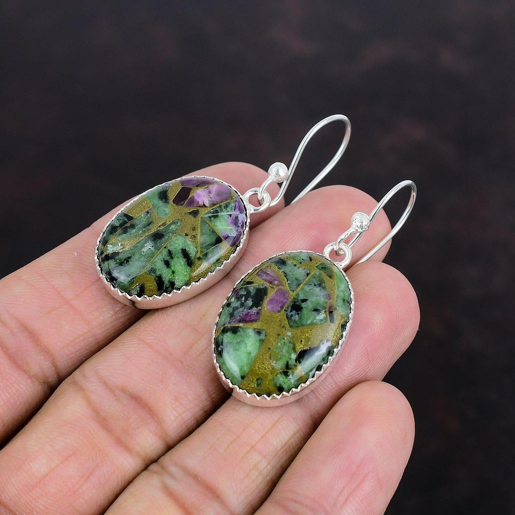 Серьги из медного рубина и цоизита, серебряные серьги 925 пробы, уникальные стильные ювелирные изделия, изящные серьги ручной работы, серьги из натурального драгоценного камня, подарки для жены