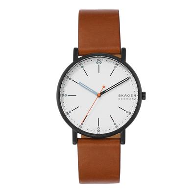 Мужские часы Skagen Signatur Quartz с ремешком из коричневой кожи SKW6374