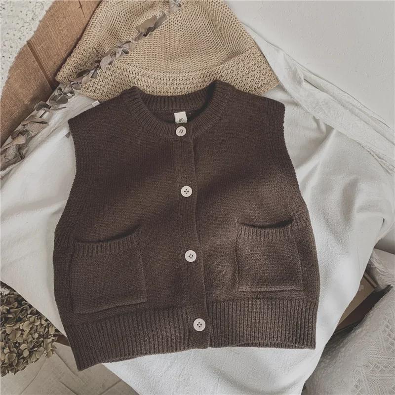 Forest Style Kids' Knitted Vest: Solid Color Versatile Sweater Cardigan for Boys & Girls - Perfect for Spring & Autumn Trends