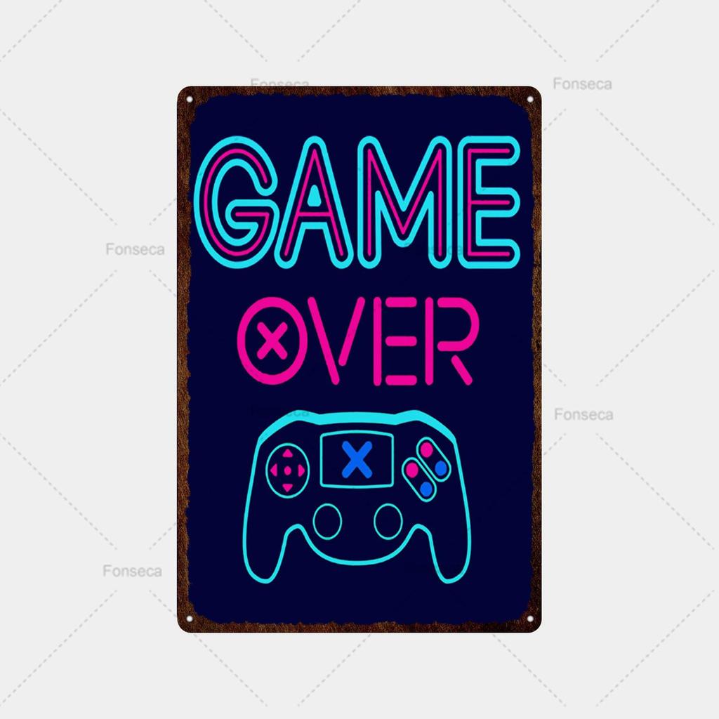 Неоновая игровая вывеска, металлическая вывеска, винтажная жестяная вывеска, металлический винтажный бар, винтажное украшение стены, металлический постер с клубной дыркой