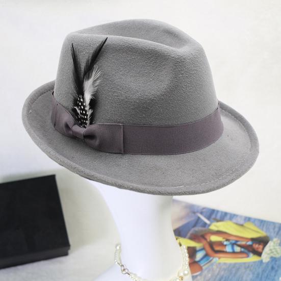 Men Fedora Hat Feather And Bow Decor Vintage Short Brim Felt Hat Solid Color Women Panama Hat 1920s Floppy Hat for All-Day Wear