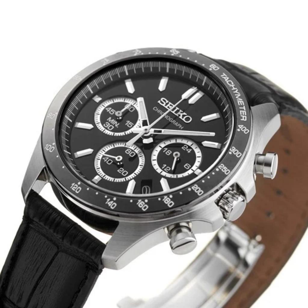 Seiko SBTR021 Кварцевый Хронограф Черный Циферблат Кожаный Ремешок Часы 8T63 10 Бар