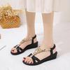 Large size wedge heel sandals women's 2025 summer new European and American ethnic style foot cover beaded rubber sole women's sandals