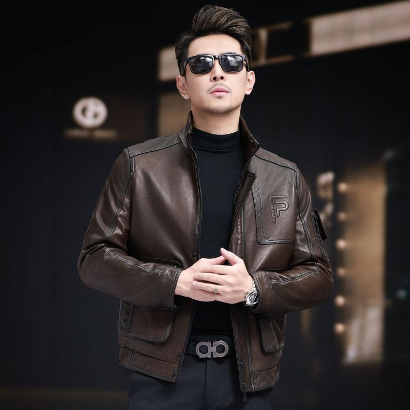 Ретро тренд овчина кожа кожаная куртка мужская красивая локомотив кожаная куртка зеленая тонкая кожаная куртка куртка