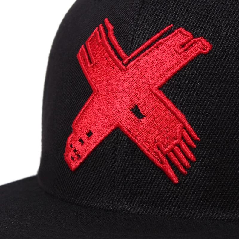 Хип-хоп шляпа 3D X пластиковая нашивка Мужская бейсболка с плоскими полями для мужчин Женские кепки