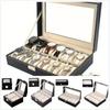2/3/12 Slots Leather Watch Black Box Case Display Organizer Storage Tray for Men & Women