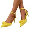 Модные сандалии на высоком каблуке с декором в виде бабочки, женские модные желтые флоковые сандалии-лодочки с острым носком, вечерние сандалии больших размеров с ремешком на щиколотке и тонким каблуком