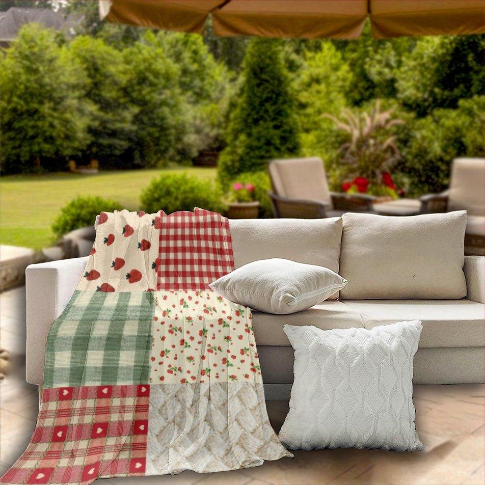 Retro Gingham Patchwork Blanket Reversible Flannel Throw for Vintage Charm AllSeason Comfort Country Style Gift