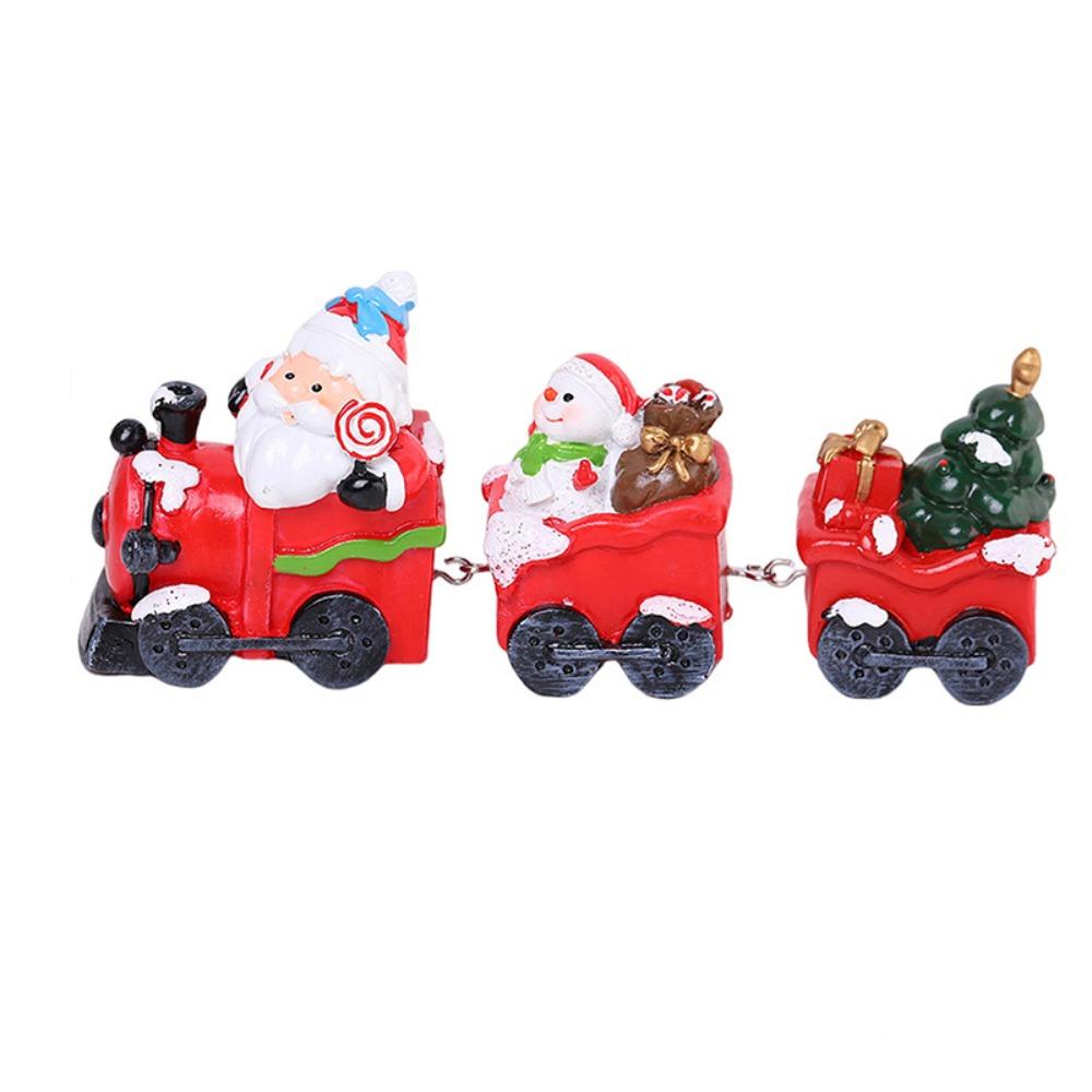 Resin Santa Claus Train Statue Cute Miniature Figurine Sculpture New Year