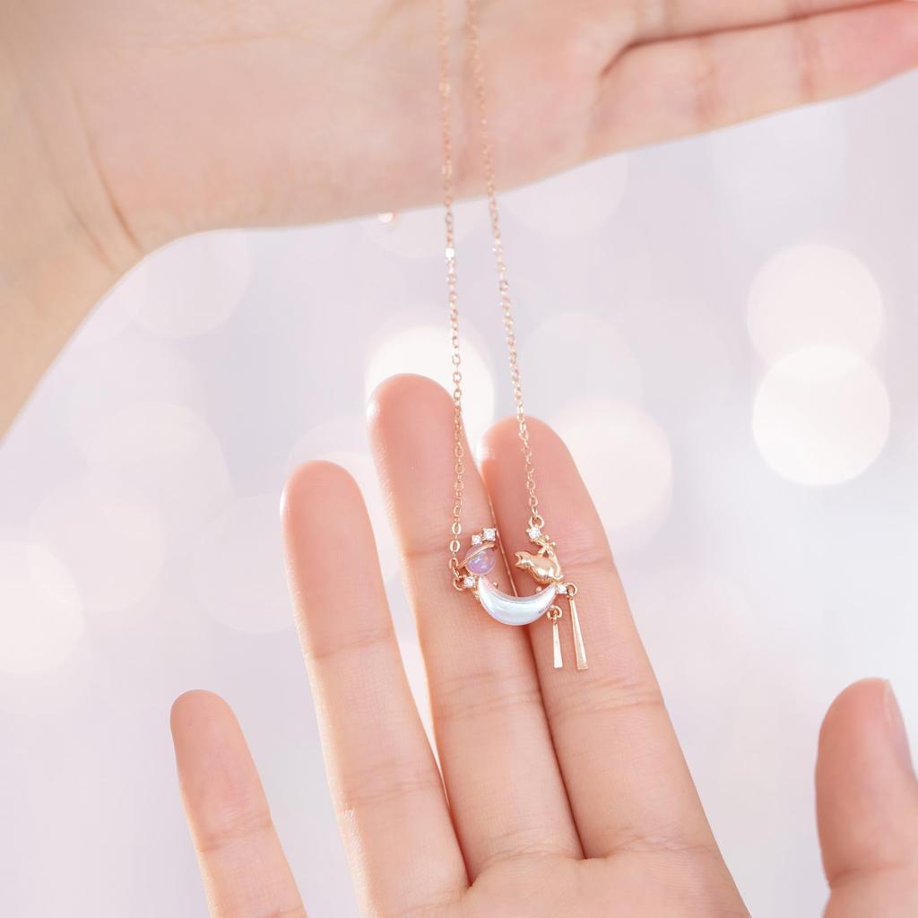 Necklace Cat Motif Stone Luxury Zirconia Pink Gold Finish 925 Silver Metal Allergy Friendly Day Popular "Silver Thunder" Women's Birthstone/Natural