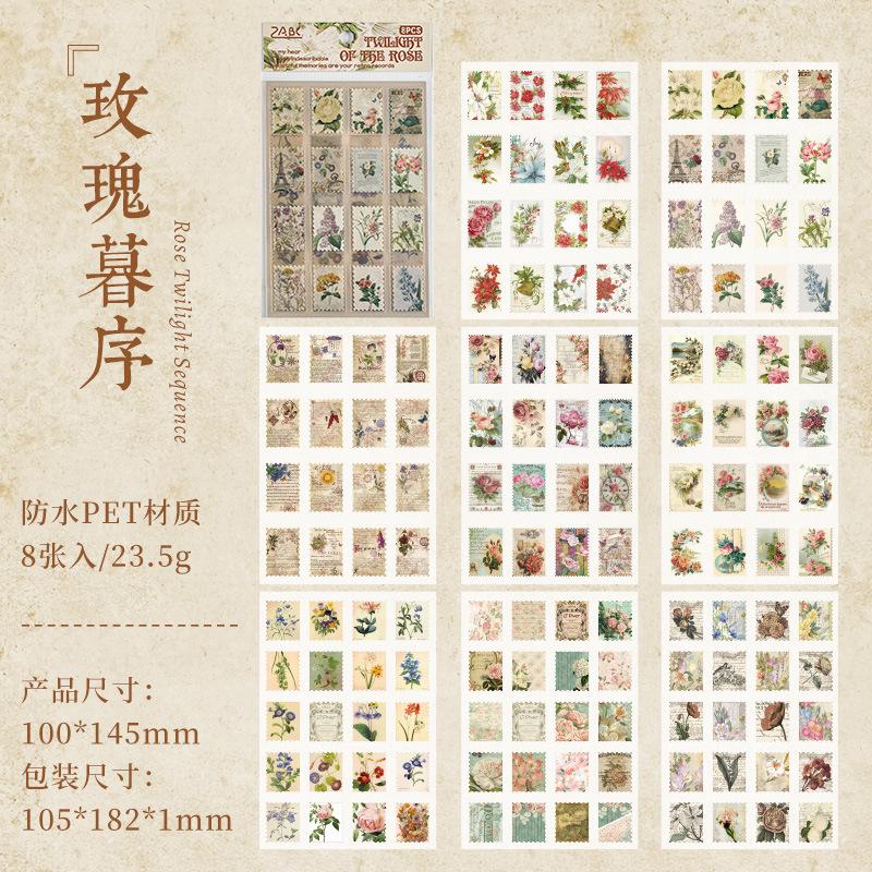 8 Sheets Vintage Stamp style Stickers Decorative Diary Album Scrapbooking material handmade DIY Junk Journal Supplies