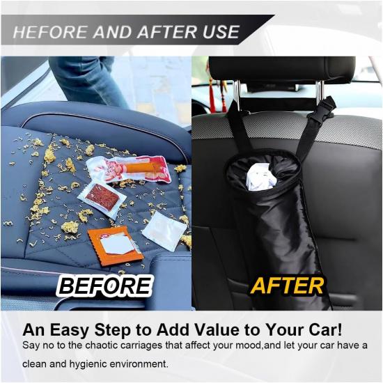 ZIMISI Car Trash Bag, Hanging Car Garbage Can with Elastic Opening, Portable Waterproof Collapsible Trash Can for Back Seat, Automotive Storage