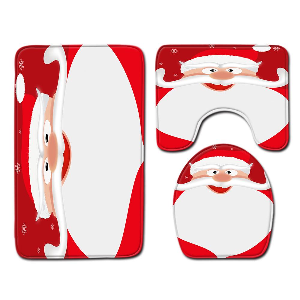Рождественский коврик для ванной, туалетный трехпредметный набор