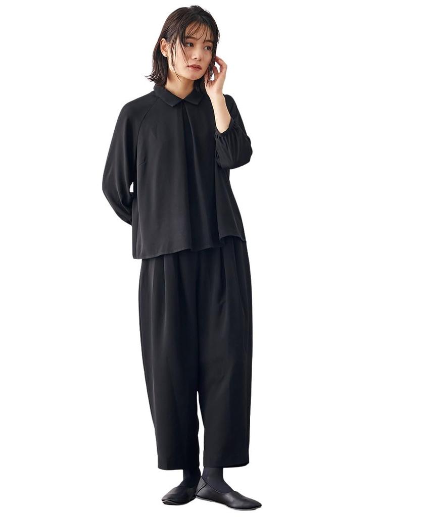 Black Formal Made of Japanese Fabric Washable Raglan Sleeve Design Blouse Wide Pants Set Large Sizes Available Black 3L [Nissen] [Mourning