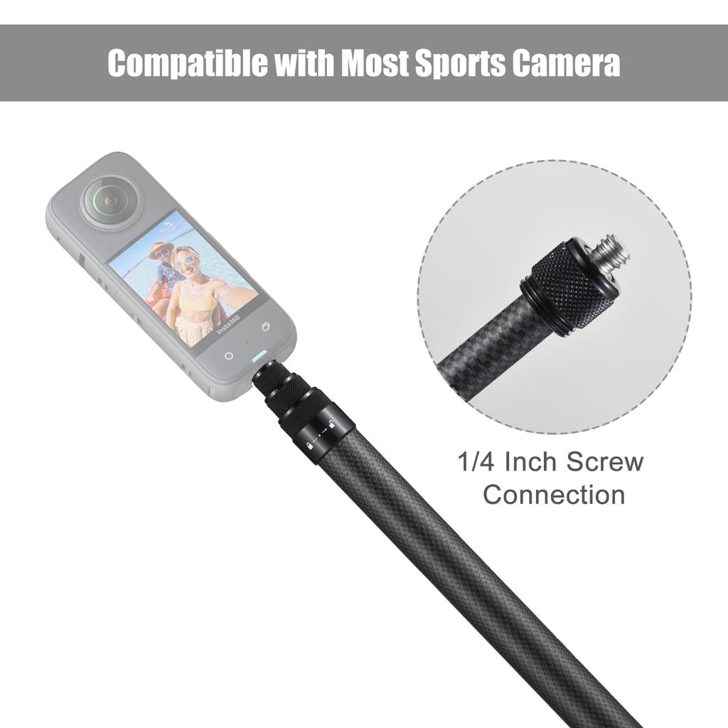 Portable Selfie Stick Carbon Fiber Stand Camera Bracket 1 4 Inch Screw Mount 36cm 150cm 14.2in 59in Adjustable Length