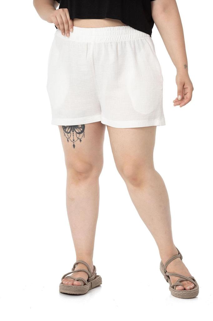 Women's Fashion Big Size Shorts & Bermudas Plus Size Green Shorts with Elastic Waist and Side Pockets