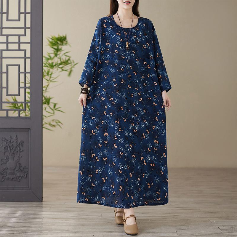 Весеннее цветное платье в стиле «отпуск», для путешествий в стиле ретро, свободное, повседневное, большого размера, с длинными рукавами, из хлопка и льна