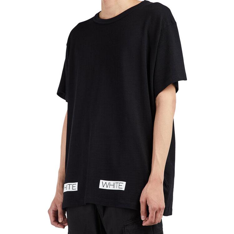 Off-White Хлопковая полосатая футболка с принтом и круглым вырезом, с короткими рукавами, мужские топы, черный OMAA002G20JER0091034