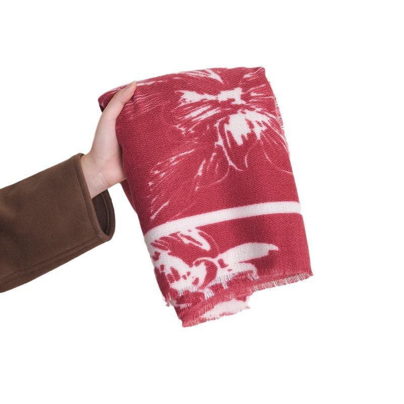 Autumn And Winter Flower Printed Cashmere Scarf Female Japanese And Korean Literary And Fresh Student Commuting Thickened Warm Shawl