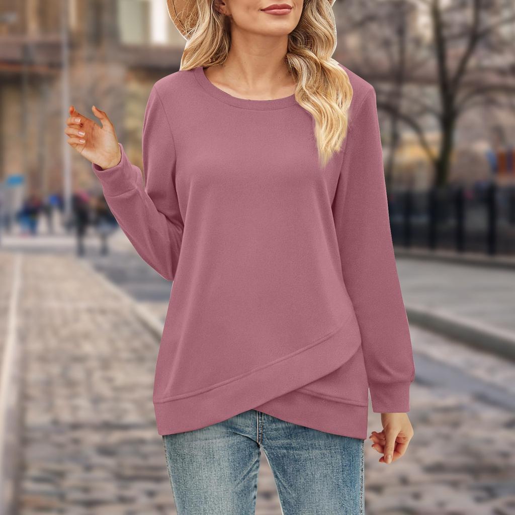 Новая женская однотонная толстовка с круглым вырезом, рубашка с длинными рукавами, осенние женские топы