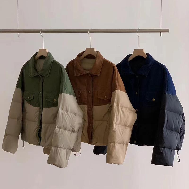 Поддельный двухкомпонентный джинсовый пуховик женский зимняя мода 2024 года дизайн чувство сращивания тренд теплая белая утиная пуховая куртка взрыв