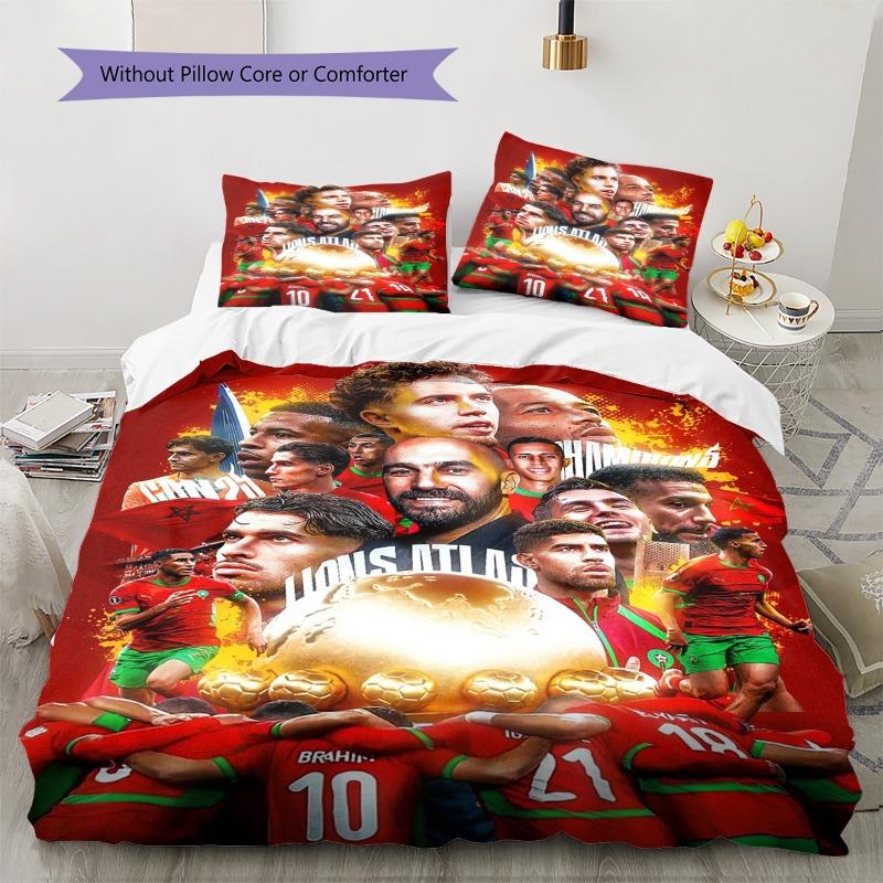 3-Piece Soccer Team Themed Bedding Set (1 Duvet Cover, 2 Pillowcases; Inserts Not Included) – Ideal for a Fan's Bedroom Decor