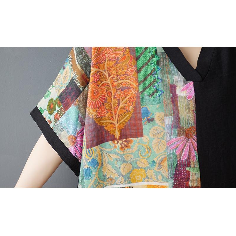 Dimanaf Женское летнее новое платье 2025 года больших размеров, повседневное платье с V-образным вырезом, свободное длинное платье с принтом, винтажное платье макси