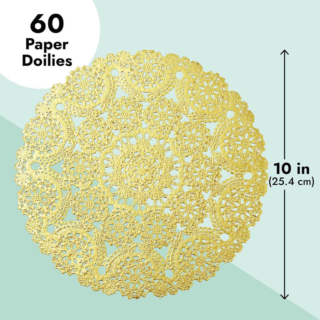 Juvale 60 штук 10-дюймовых золотых бумажных салфеток-подставок для обеденного стола, круглые декоративные кружевные медалионные подставки для свадьбы