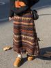 Женская флисовая юбка средней длины в стиле ретро Fair Isle - этнический стиль, кулиска по подолу, двустороннее ношение для осени/зимы