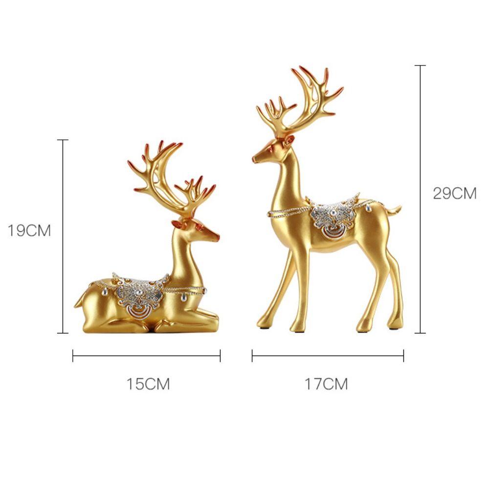 2pcs Modern Elk Statue Resin Animal Sculpture Couple Deer Ornaments Micro Landscape