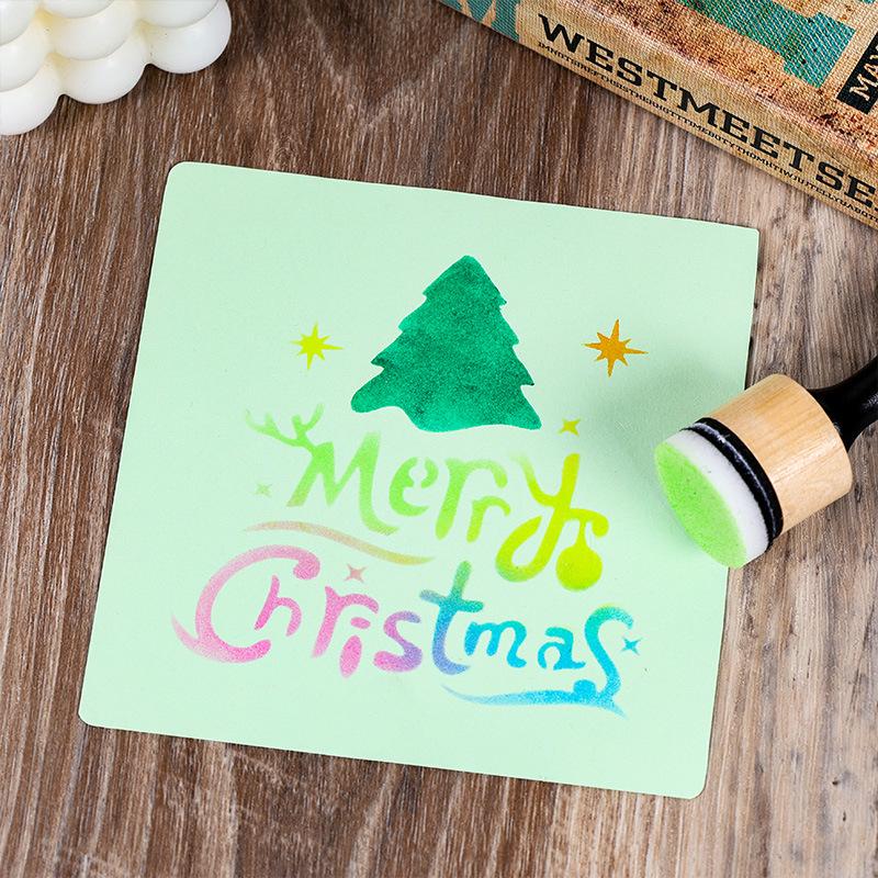 Деревянная ручка губка чернильная подушечка и трафарет инструмент для раскрашивания