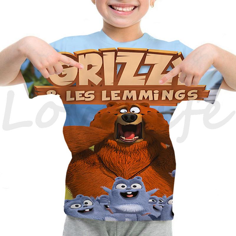 Summer Kids Grizzy And The Lemmings T-Shirts Children Cartoon 3D T Shirts Camiseta Boys Girls Teens Toddler T Shirts Tee Tops