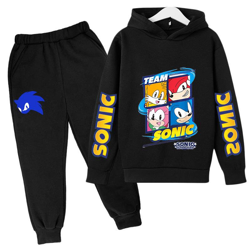 TZWY2026 Anime Sonic The Hedgehog Children's Sweater Suit Cartoon Pullover Boy Warm Sweater Hoodie+Sweatpants 2d Fashion Sportswear