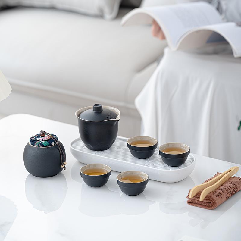 Travel complete set Kung Fu tea set Kuaike cup car coarse pottery portable cover bowl outdoor festival business gift