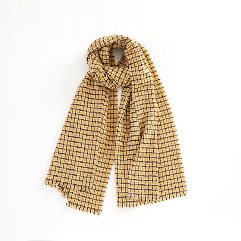 Autumn and Winter Versatile Retro Color Matching Small Plaid Scarf Comfortable and Warm Small Thousand Bird Plaid Shawl Scarf Elegant