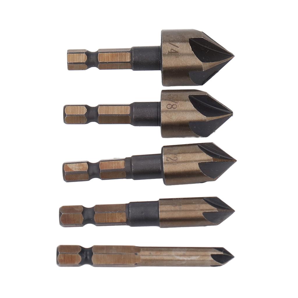 5 шт. Зенковочное сверло 1/4 дюйма 3/8 дюйма 1/2 дюйма 5/8 дюйма 3/4 дюйма 5-зубое зенковочное сверло с шестигранником 1/4 дюйма
