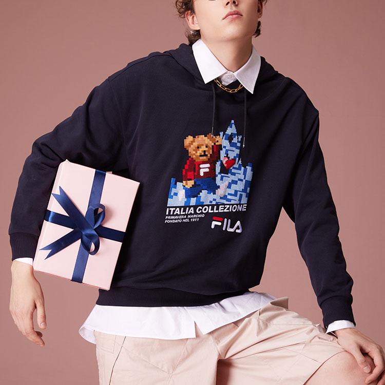 Fila Мужские толстовки с капюшоном с вышивкой медведя и мультяшным принтом, спортивные толстовки Legendary-Blue F11M118259FNV