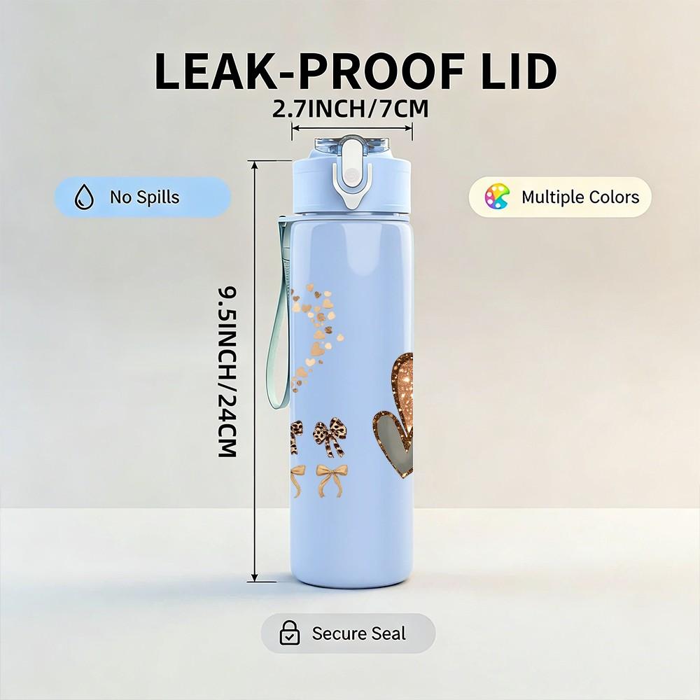 1PC Heart And Butterfly Vintage Print 750ml Color Plastic Sports Water Bottle Leakproof Flip Straw Lid Suitable for Sports Office Home Use