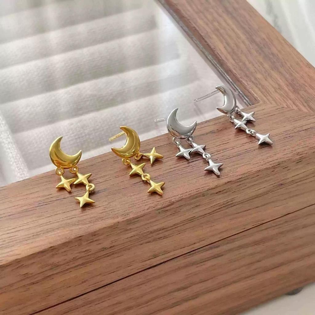 Серьги-кисточки Beixi S925 из стерлингового серебра "Звезда и Луна" – Корейский стиль, гвоздики "Метеор" для женщин