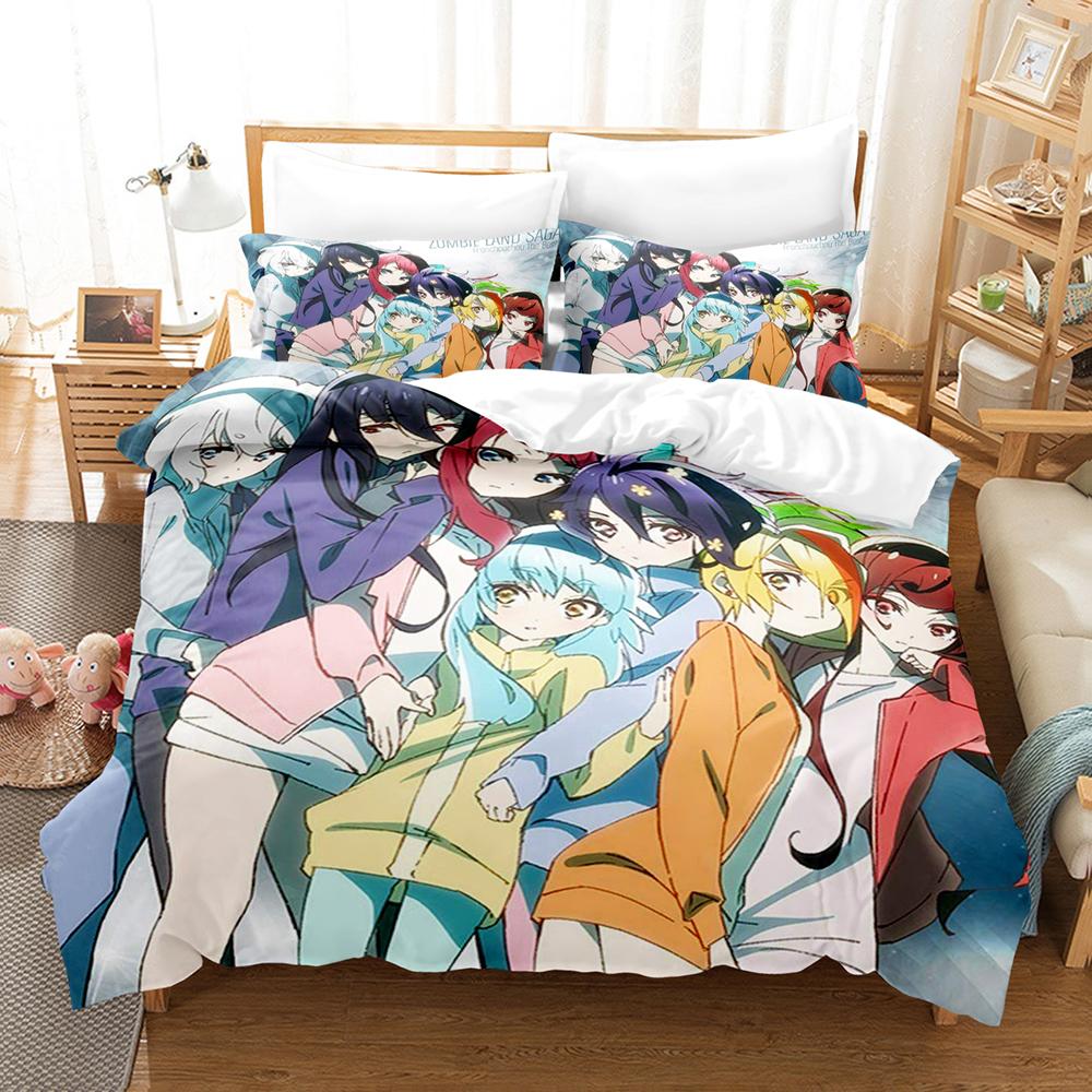 Мультяшный комплект постельного белья в тематике Zombieland Saga, дышащий, на молнии, пододеяльник, наволочки, уютное украшение для спальни дома
