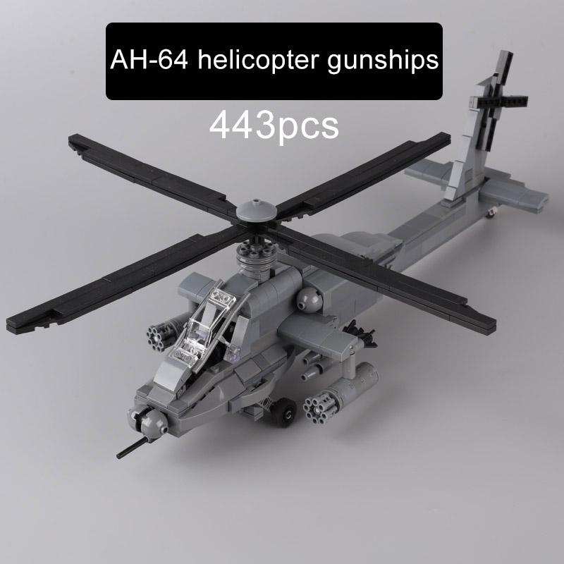 Современный вооруженный вертолет, строительные блоки, США, Apache AH-64, самолет, армейский пожарный спецназ, полицейский самолет, модель кирпича, боевой корабль, игрушки в сборе