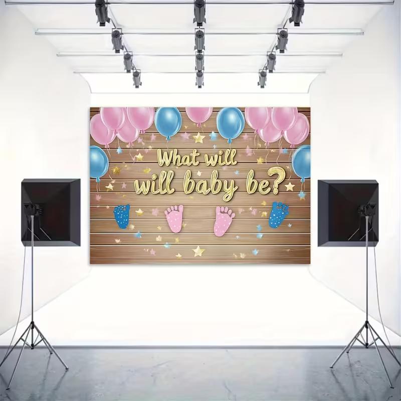 2D Pink Blue Balloon Gender Reveal Photography Background Cloth