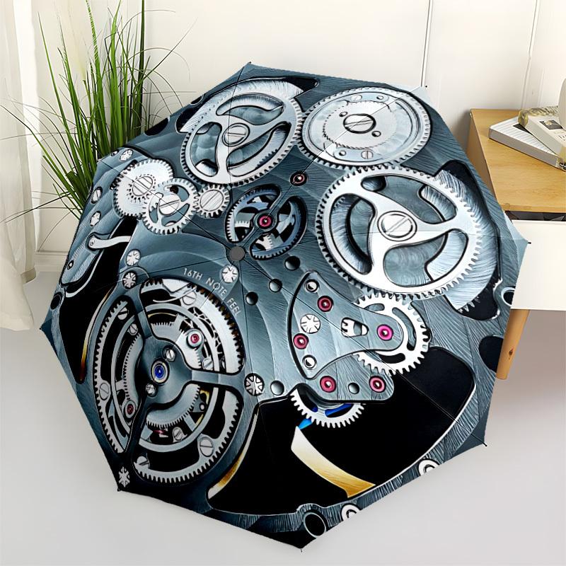 1pc Gear Pattern Automatic Umbrella - Automatic Opening And Closing, Sturdy Iron Frame, Formal Occasions yy251018223