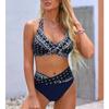 Women's Shoulder Strap Swimsuit Cool Black Flower Print Bikini Tankini Swimsuit